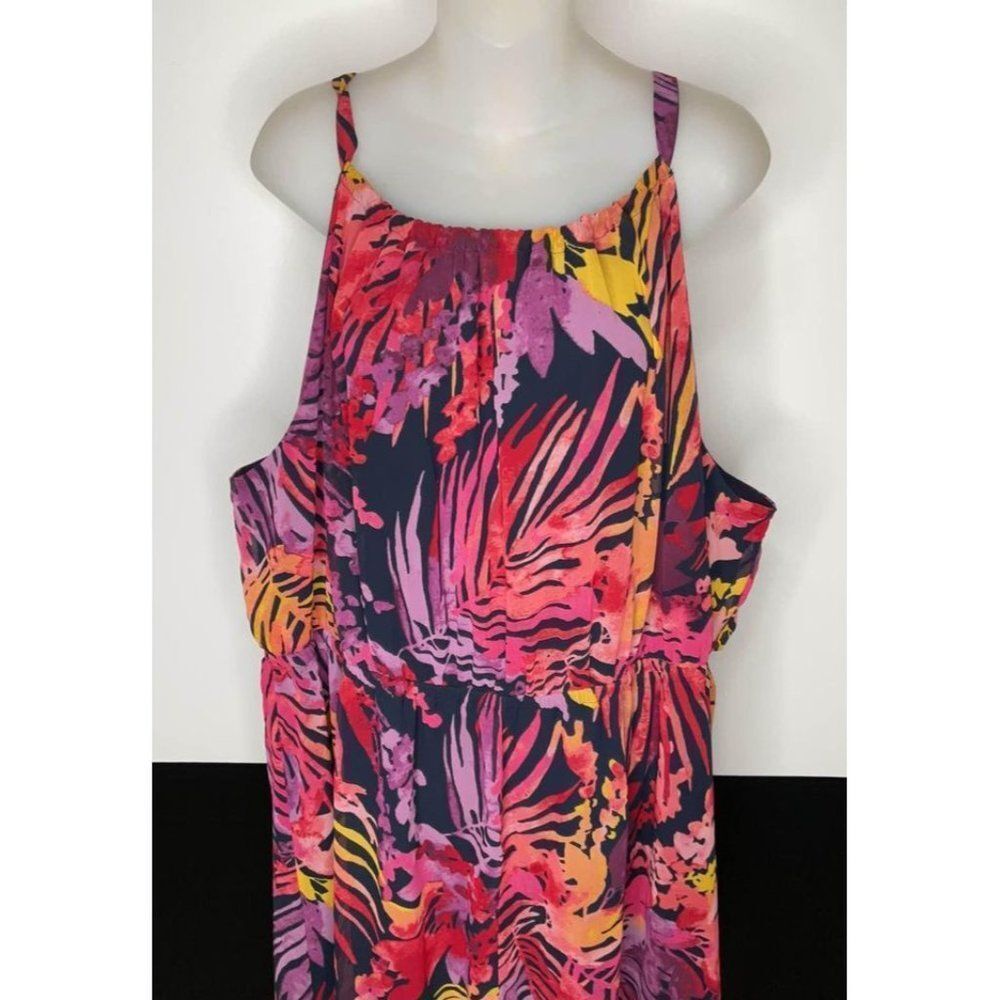 LANE Bryant 26/28 bold print summer dress pink purple yellow blue - Picture 2 of 9
